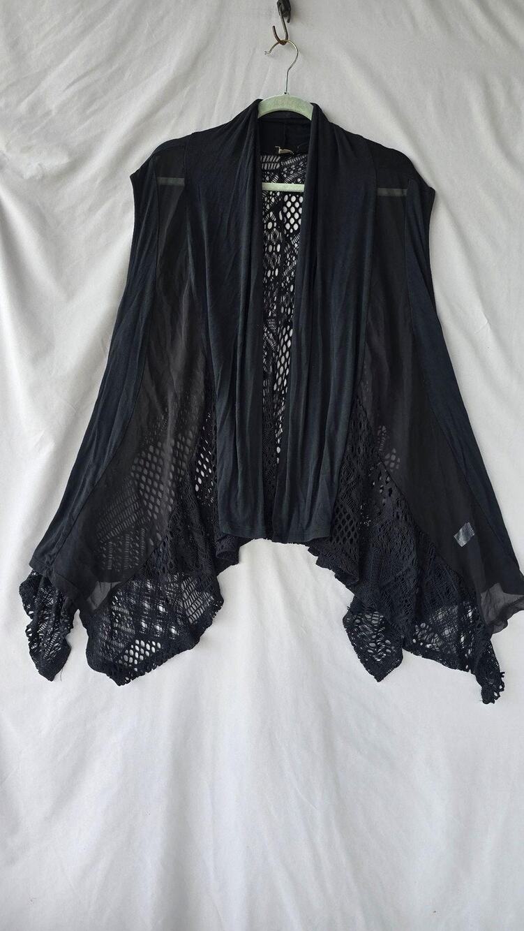 Lavanya Woman Blouse Womens 3X Black Crochet Lace Open Kimono Boho Vest Top